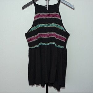 Torrid Embroidered Knit High Neck Sleeveless Tank Top Black Multicolor Plus 3